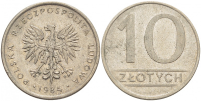 ПОЛЬША 10 ЗЛОТЫХ 1984 MW KM 152.1 медно-никель 213-827
