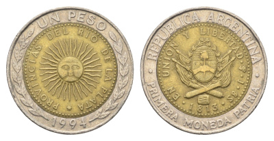 Аргентина 1 песо 1994 KM 112 биметалл 4663-632
