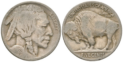 США 5 центов 1923 индеец, бизон KM 134 медно-никель 4614-1049