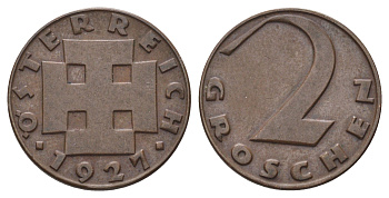 Австрия 2 гроша 1927 KM 2837 бронза 4684-825