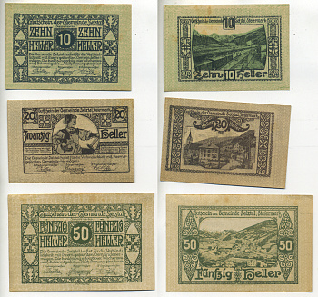 Австрия набор из 3 банкнот 1920 нотгельд, 10, 20, 50 геллеров, SELZTAL   бумага  XF 7555-5-2-1