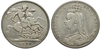 Великобритания 1 крона 1891 Виктория (1837-1901) KM 765, Spink 3921 серебро 1524-543