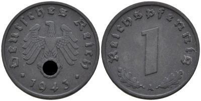 Германия 1 рейхспфенниг 1943 A KM 97 J. 369 цинк    4152-1163
