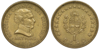Уругвай 1 песо 1965 KM 46 алюминиевая бронза 106-1226