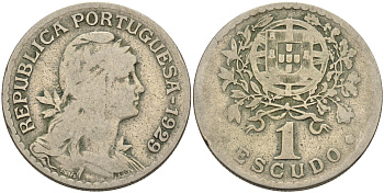 ПОРТУГАЛИЯ 1 ЭСКУДО 1929 ГОЛОВА СВОБОДЫ ВПРАВО KM 578 медно-никель 4563-1021