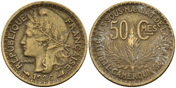 Камерун 50 сантимов 1926 (a), мондвор Париж KM 1 алюминиевая бронза 4164-1255