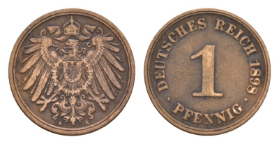 Германия 1 пфенниг 1898 A, Вильгельм II (1888-1918) KM 10, J. 10 медь 4658-814