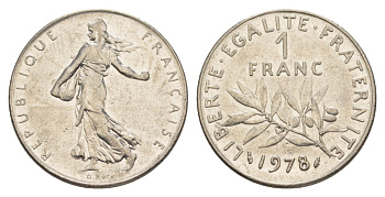 Франция 1 франк 1978 сеятель KM 925.1, Le Franc 226.23 никель 4631-536