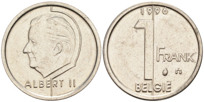БЕЛЬГИЯ 1 ФРАНК 1996 BELGIE KM 188 железо плакированное никелем 4594-148
