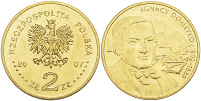 Польша 2 злотых 2007 MW, серия польские путешественники - Игнацы Домейко (1802-1889) KM 590 латунь UNC 69-1121