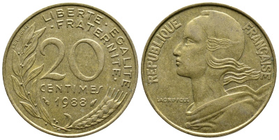 ФРАНЦИЯ 20 САНТИМОВ 1988 KM 930 медь алюминий никель 93-1341