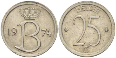 БЕЛЬГИЯ 25 САНТИМОВ 1974 BELGIE KM 154.1 медно-никель 4387-1159
