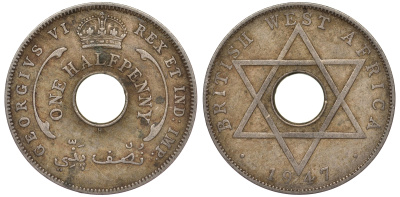 Британская Западная Африка 1/2 пенни 1947 H, Георг VI KM 18 медно-никель 25-2252