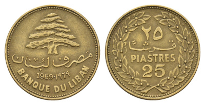 Ливан 25 пиастров 1969 KM 27.1 никель латунь 4678-345