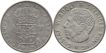 Швеция 1 крона 1970 Густав VI Адольф (1950-1973) KM 826a медь плакированная медно-никелем 4388-922
