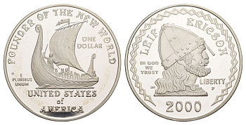 США 1 доллар 2000 P, Лейф Эрикссон KM 313 серебро PROOF 00-00