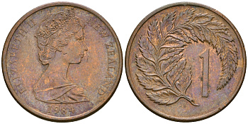 Новая Зеландия 1 цент 1971 Елизавета II (1952-2022), лист папоротника KM 31.1 бронза 4364-3664