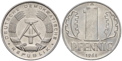 ГДР 1 пфенниг 1968 A KM 8.1 алюминий 100-242