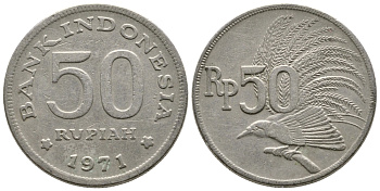 Индонезия 50 рупий 1971 райская птица KM 35 медно-никель 93-1142