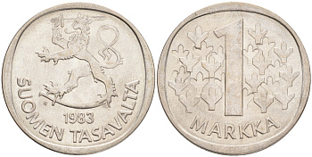 ФИНЛЯНДИЯ 1 МАРКА 1983 N KM 49а медно-никель UNC 4556-723