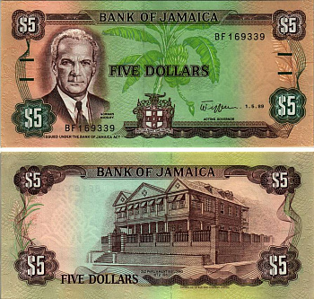 ЯМАЙКА 5 ДОЛЛАРОВ 1989 1 МАЯ 1989, НОРМАН МЭНЛИ, ПОДПИСЬ 9, TDLR Pick 70с бумага UNC (ПРЕСС) 6299-36-1-1