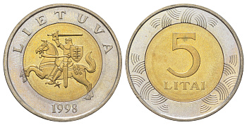 Литва 5 лит 1998 KM 113 биметалл UNC 4624-727