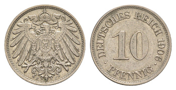 Германия 10 пфеннигов 1906 F, Вильгельм II (1888-1918) KM 12, J. 13 медно-никель 4640-265