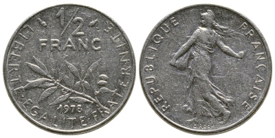 ФРАНЦИЯ 1/2 ФРАНКА 1978 СЕЯТЕЛЬ KM 931.1, LE FRANC 198.17 никель 93-1414