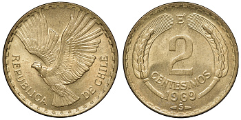 Чили 2 сентесимо 1969 KM 193 алюминиевая бронза aUNC 4118-226