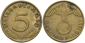 Германия 5 рейхспфеннигов 1937 E KM 91, J. 363 алюминиевая бронза 4151-753