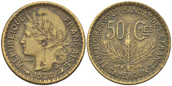 Французский Камерун 50 сантимов 1926 (а), монетный двор Париж KM 1 алюминиевая бронза 35-754