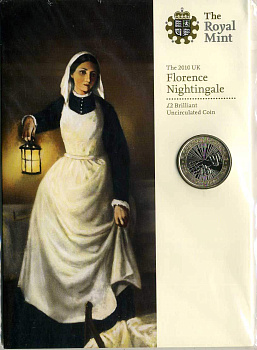 Великобритания 2 фунта 2010 Елизавета II (1952-2022), 100 лет со дня смерти Флоренс Найтингейл KM 1160, Spink K26 биметалл UNC 5-6-8