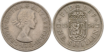 Великобритания 1 шиллинг 1954 Елизавета II (1952-2022), Шотландский герб KM 905, Spink 4148 медно-никель 4187-1057