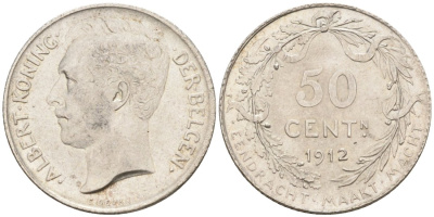 Бельгия 50 сантимов 1912 Belgen KM 71 серебро 188-1155