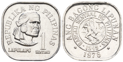 Филиппины 1 сентимо 1978 вождь острова Мактан Лапу-Лапу KM 205 алюминий  UNC  220-1123