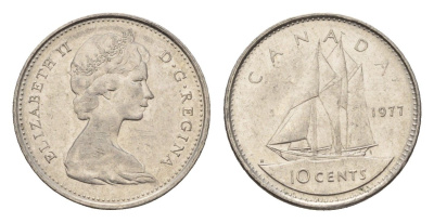 Канада 10 центов 1977 Елизавета II (1952-2022), парусник KM 77 никель 4611-566