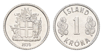 Исландия 1 крона 1976 KM 23 алюминий UNC 4687-766