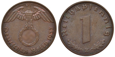 Германия 1 рейхспфенниг 1937 E KM 89, J. 361 бронза 4124-143
