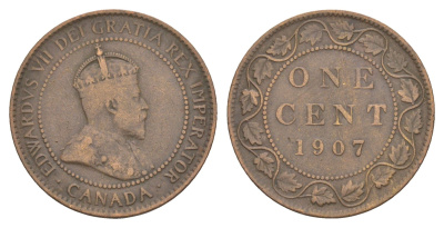 Канада 1 цент 1907 Эдуард VII (1901-1910) KM 8 бронза 4637-811