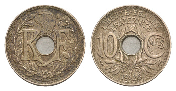 Франция 10 сантимов 1926 KM 866a медно-никель 83-237