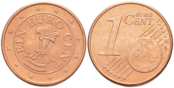 Австрия 1 евроцент 2009 KM 3082 сталь плакированная медью  UNC  4608-964