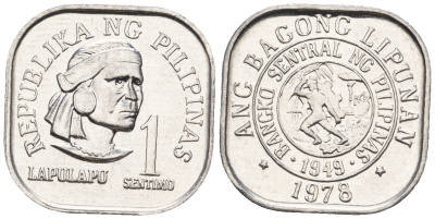 Филиппины 1 сентимо 1978 вождь острова Мактан Лапу-Лапу KM 205 алюминий  UNC  220-1117