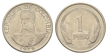 Колумбия 1 песо 1976 Симон Боливар KM 258 медно-никель UNC 4662-622