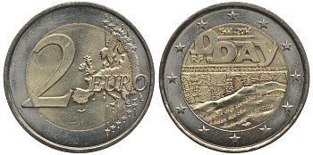 ФРАНЦИЯ 2 ЕВРО 2014 70 ЛЕТ ВЫСАДКЕ В НОРМАНДИИ СОЮЗНИКОВ, D-DAY KM NEW биметалл 176-541