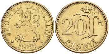 ФИНЛЯНДИЯ 20 ПЕННИ 1983 K KM 47 алюминиевая бронза 4563-333