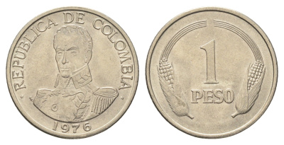 Колумбия 1 песо 1976 Симон Боливар KM 258 медно-никель UNC 4662-622
