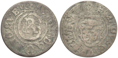 Польша, Эльблонг 1 шиллинг (шеляг) ND Кристина (1626-1654), Шведское правление (1626-1655), вес 0,42 гр. KM 46 серебро 1517-423