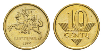 Литва 10 центов 1999 KM 106 никель латунь UNC 4627-737