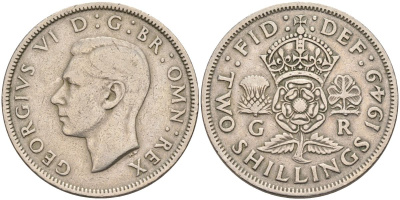 Великобритания 2 шиллинга (флорин) 1949 Георг VI (1936-1952) KM 878, Spink 4107 медно-никель 4117-1015
