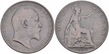 Великобритания 1 пенни 1902 Эдуард VII (1901-1910) KM 794.1, Sp 3990A бронза 69-142